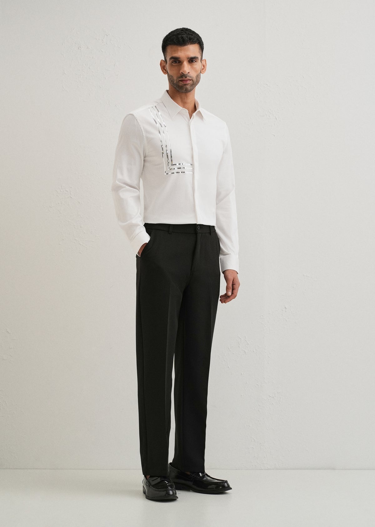 White metallic stripe designer shirt