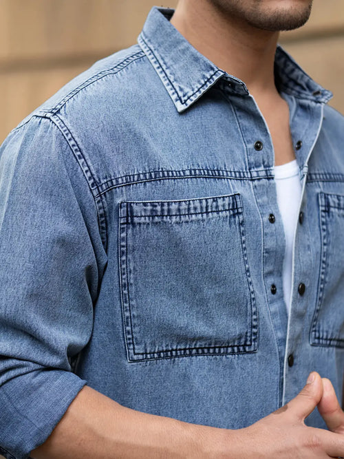 Buy Blue denim shirt for men | ADDRESS