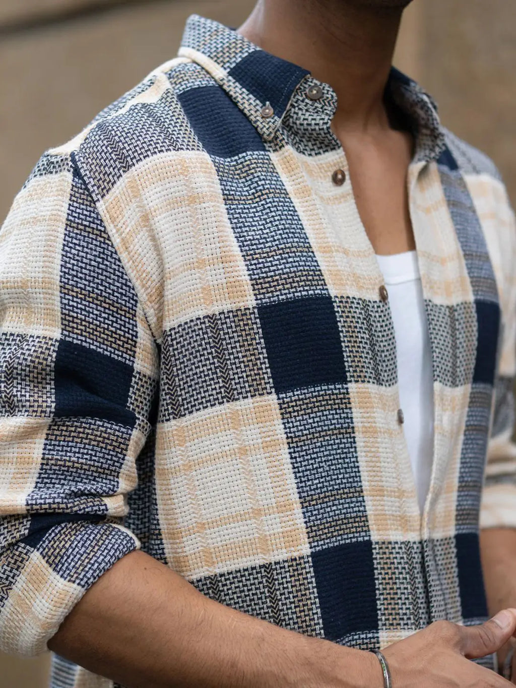 Tartan checked long sleeve cotton shirt