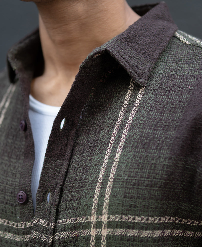 Men’s  Checked Shirt – Dark Olive Brown