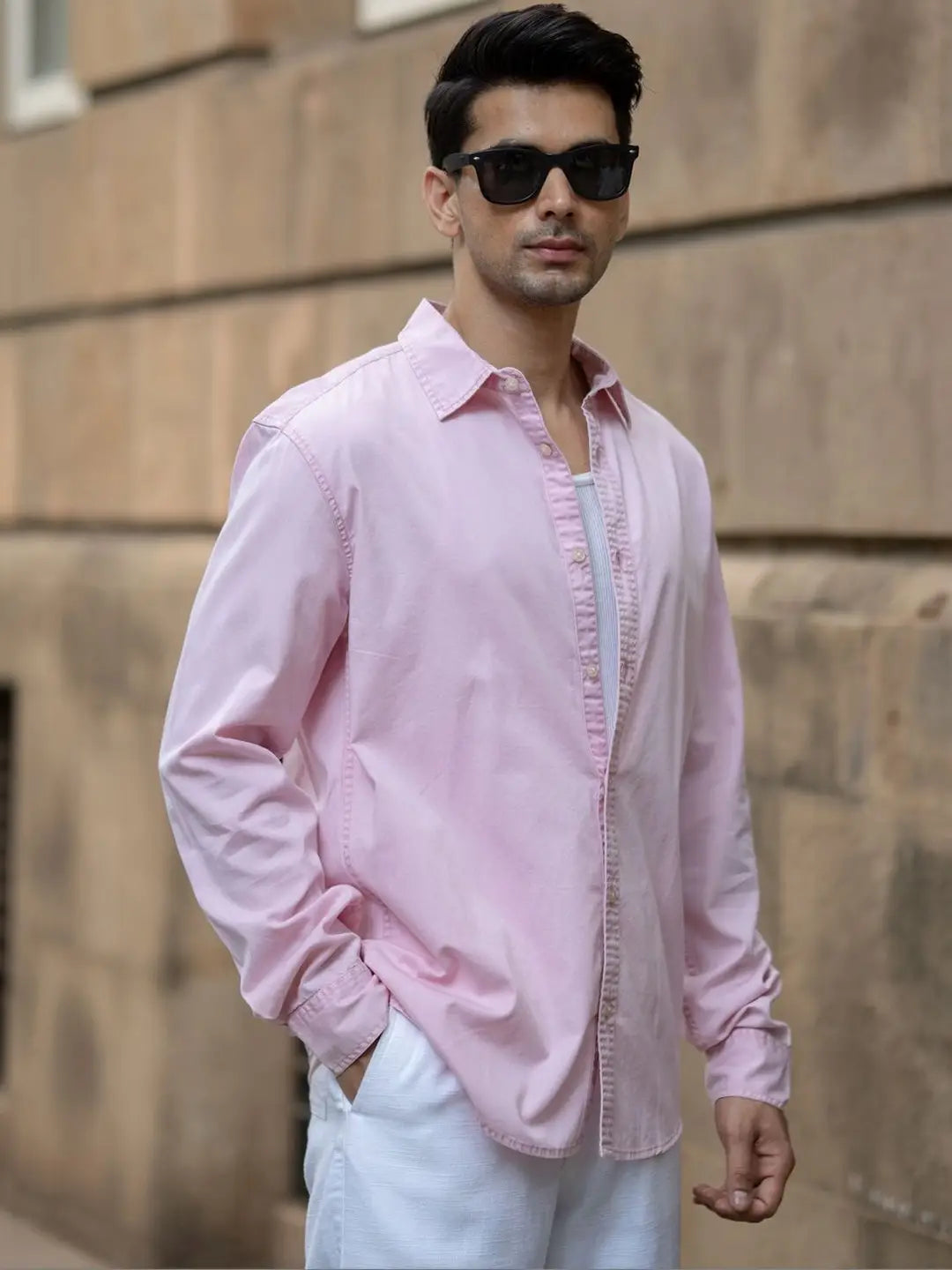 Pink Overdyed Structure Shirt 100% Cotton