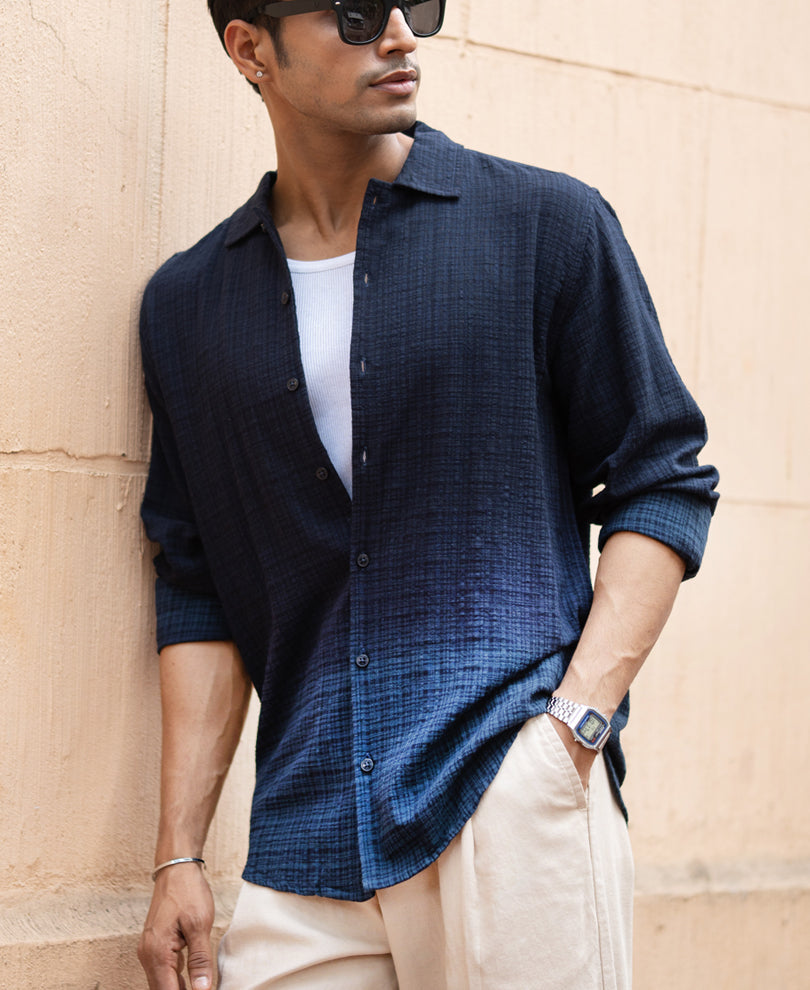 Men’s Textured Casual Shirt – Midnight Blue