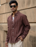 Brown linen blend stripe shirt