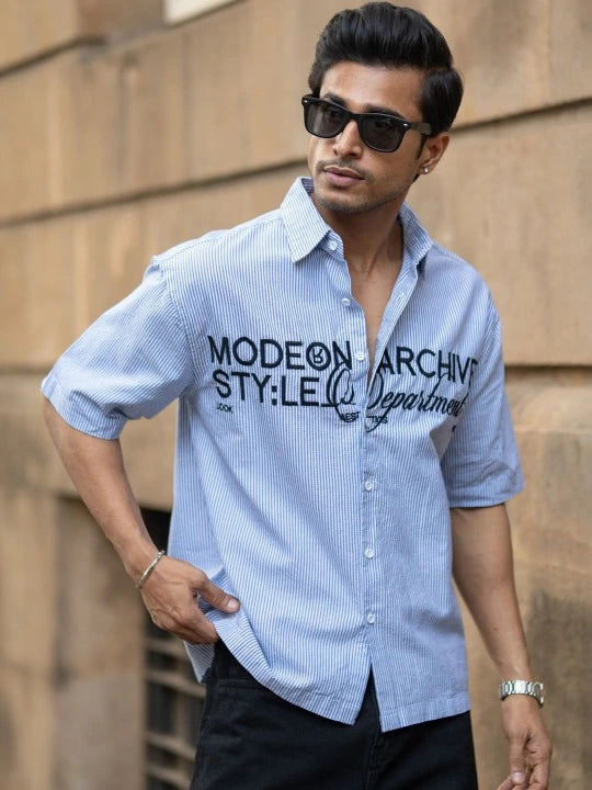 Men’s Printed Stripe Shirt – Sky Blue