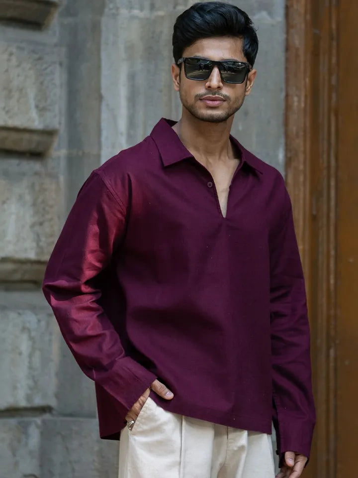 Wine lightweight structured kurtha shirt