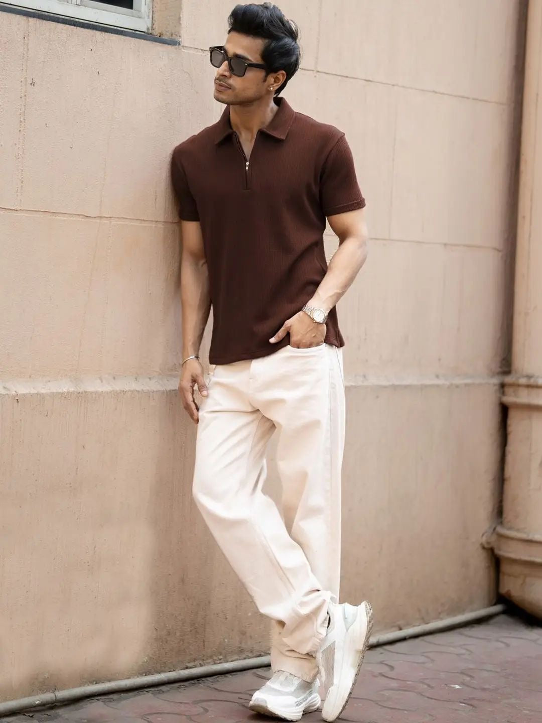 Men’s knit polo T-shirt - Brown