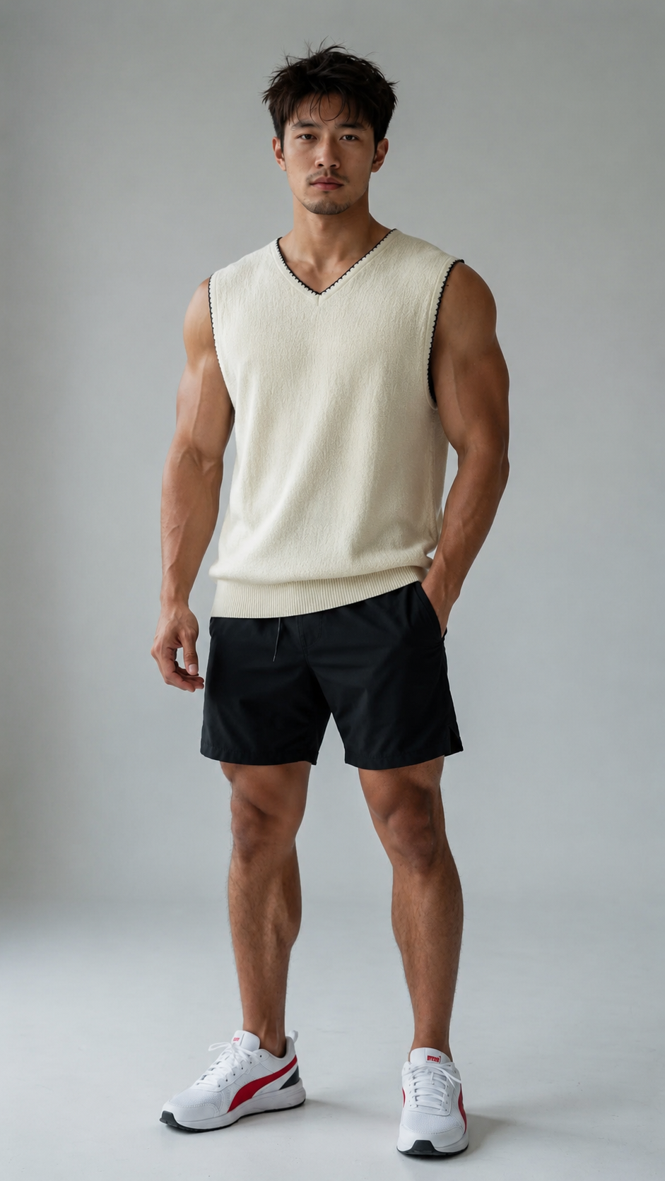 Cream Knit Structured Vest 100% Cotton / Sleeveless