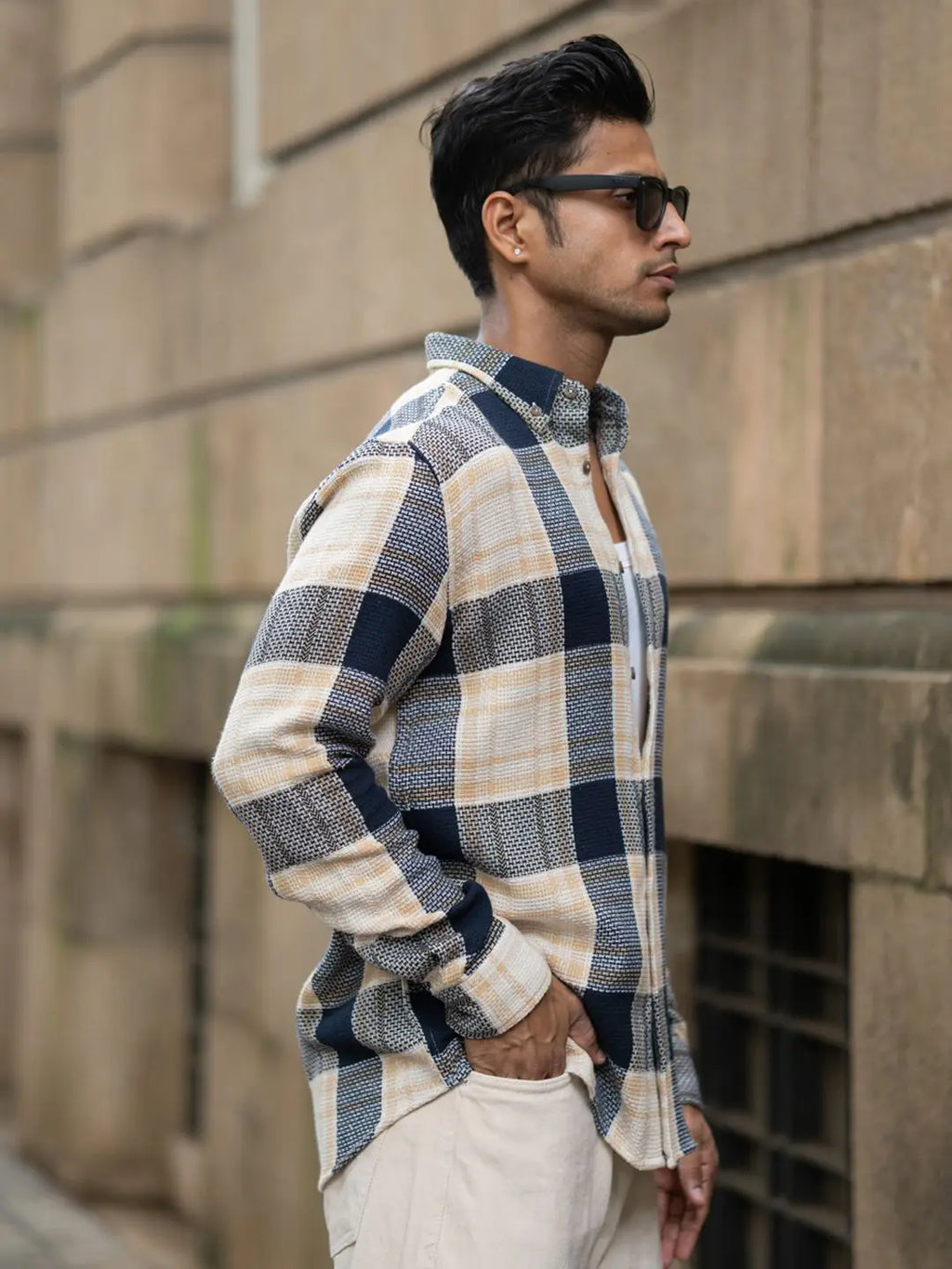 Tartan checked long sleeve cotton shirt