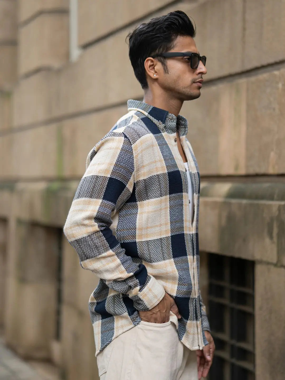 Tartan checked long sleeve cotton shirt