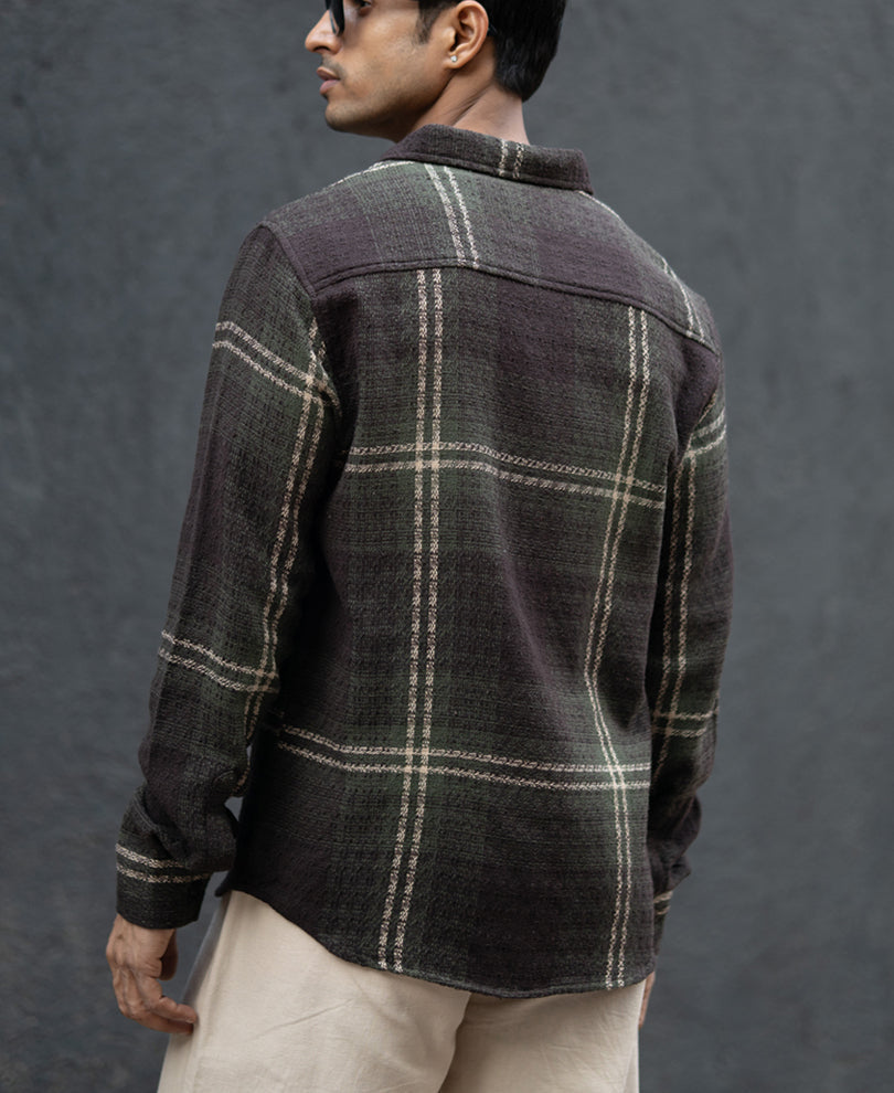 Men’s  Checked Shirt – Dark Olive Brown