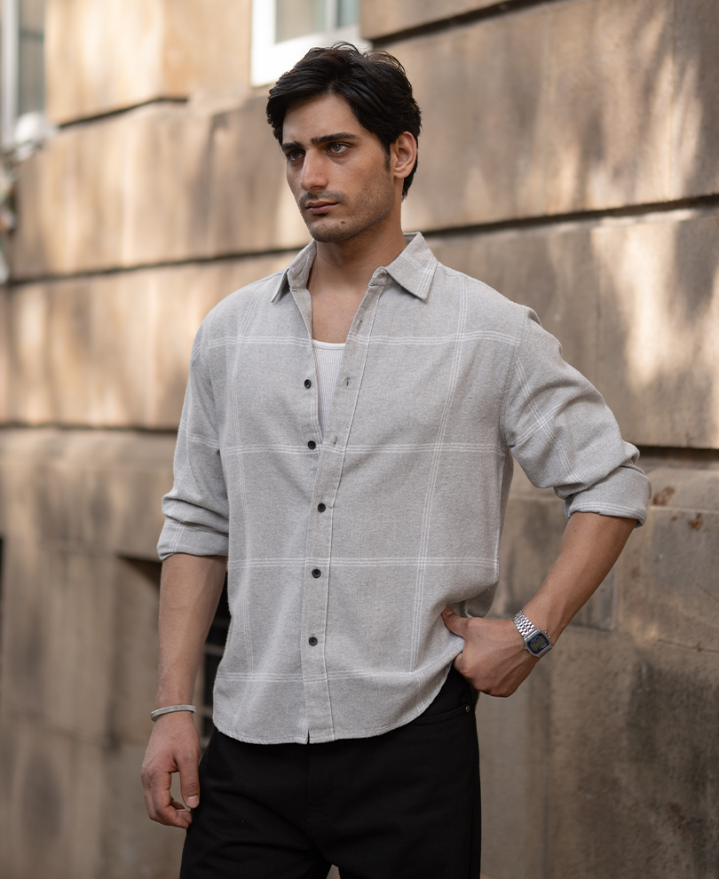 Grey & White Checked Shirt