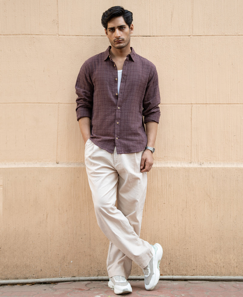 Men’s Textured Casual Shirt – Mocha Brown