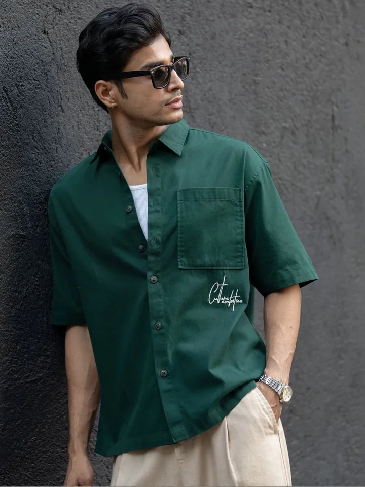 Dark Teal Embroidered Structured shirt ⚜️