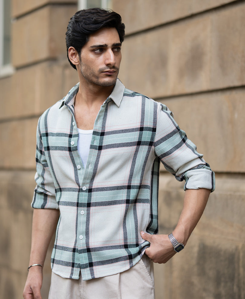 Men’s Premium Check Casual Shirt – Sage Beige
