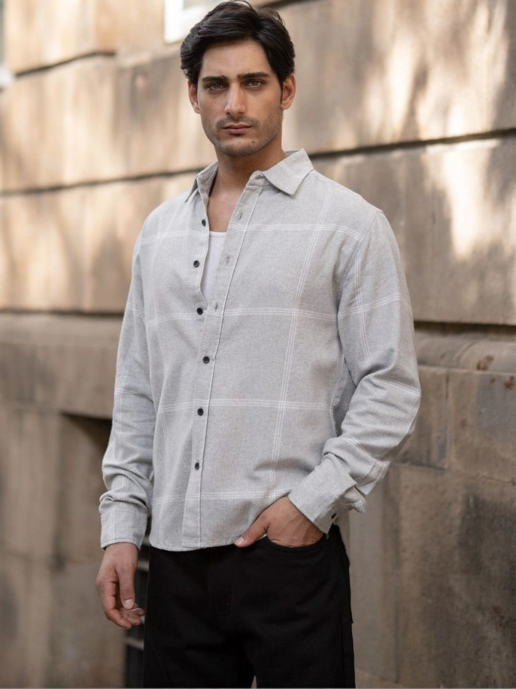 Grey & White Checked Shirt