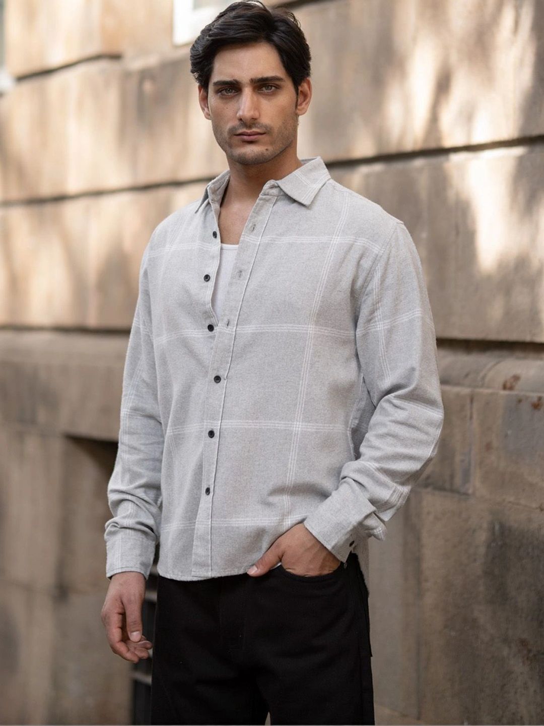 Grey & White Checked Shirt