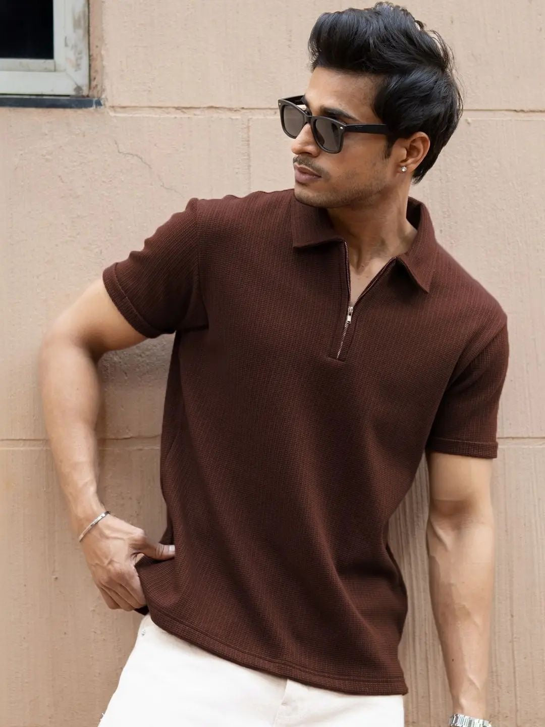 Men’s knit polo T-shirt - Brown