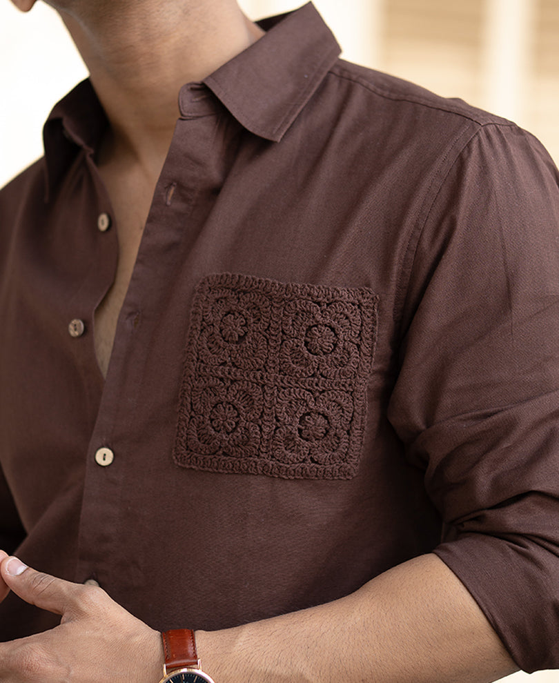 Men’s Premium Casual embroidered Shirt – Coffee Brown