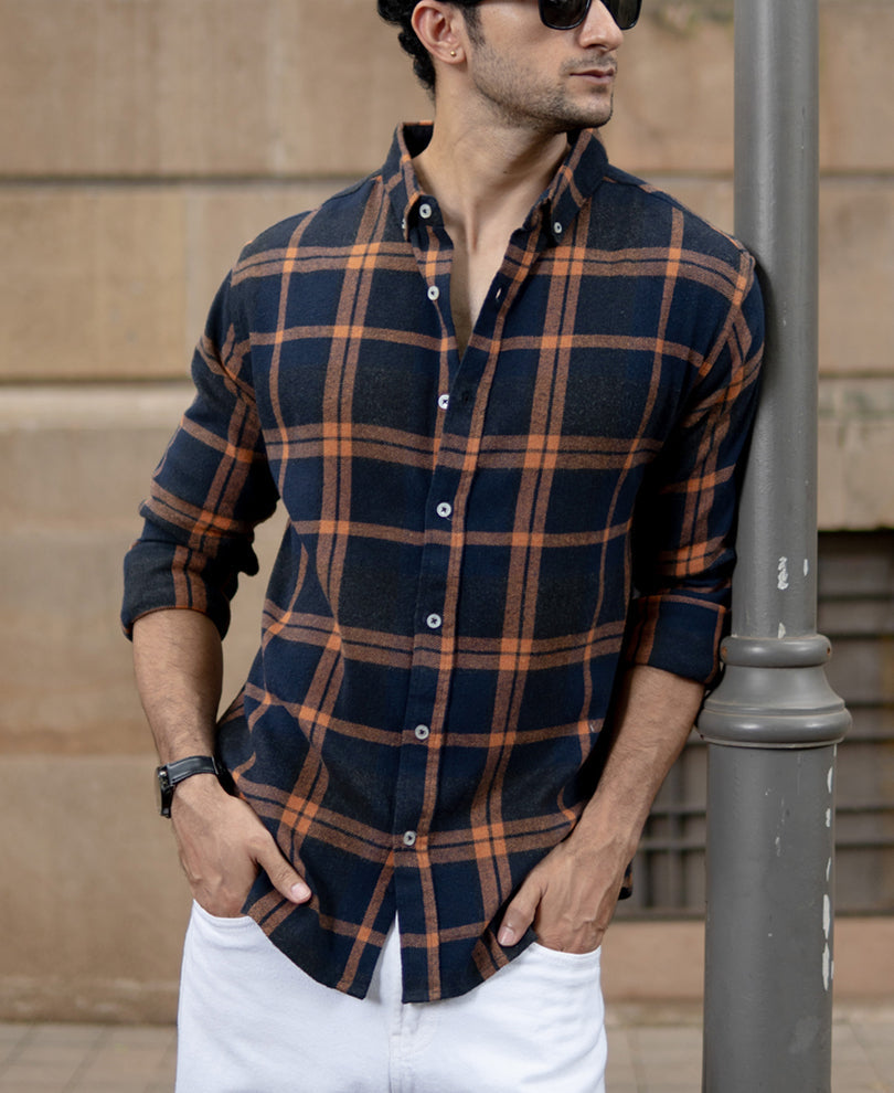 Men’s Checkered Flannel Shirt – Midnight Rust