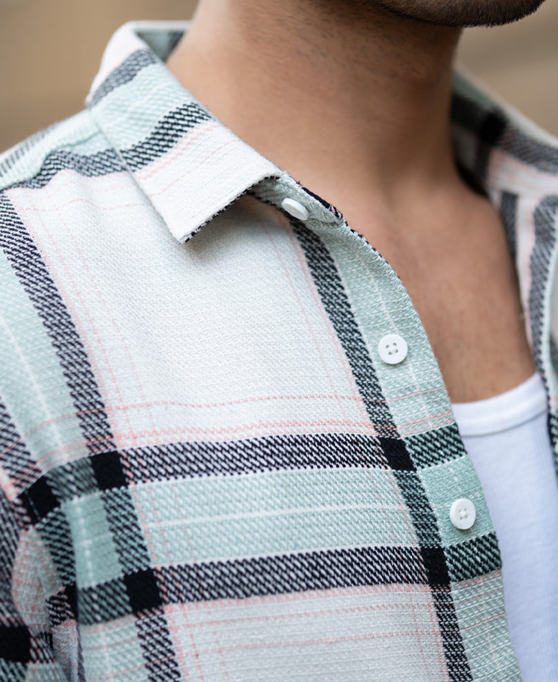 Men’s Premium Check Casual Shirt – Sage Beige