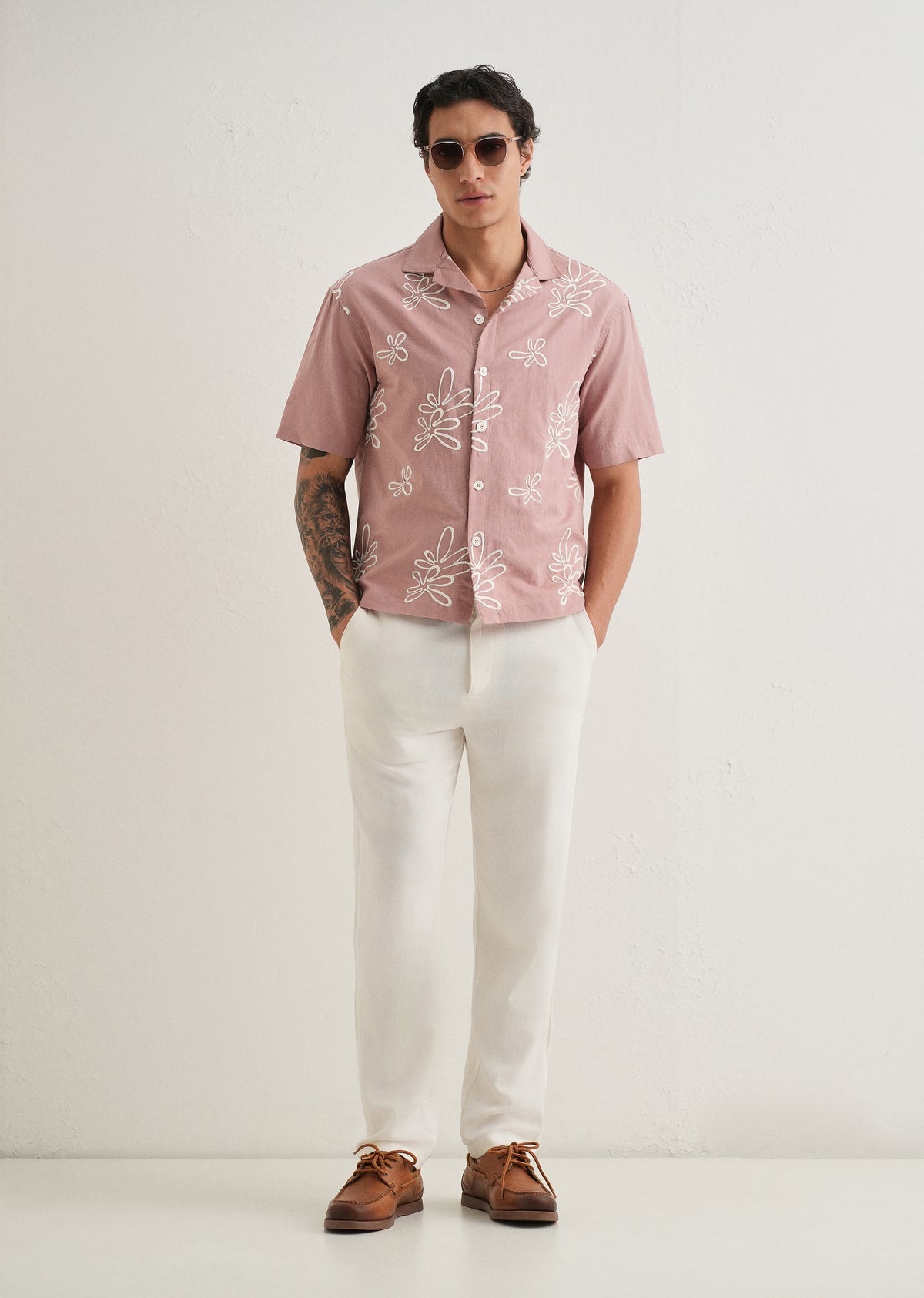 Rose linen embroidered shirt
