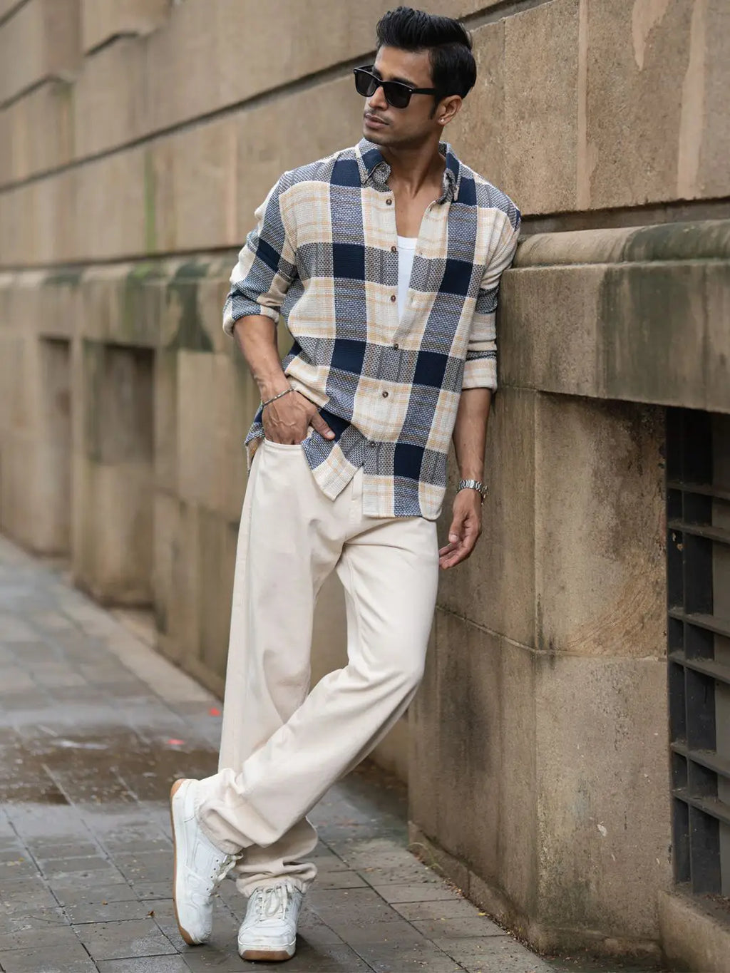 Tartan checked long sleeve cotton shirt