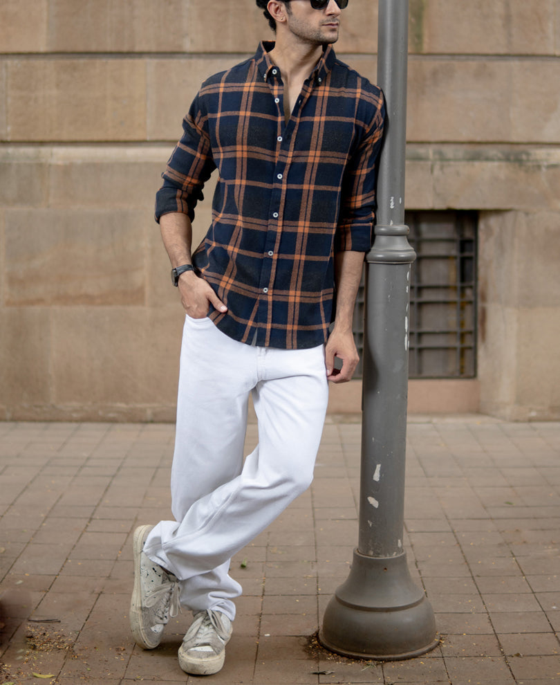 Men’s Checkered Flannel Shirt – Midnight Rust