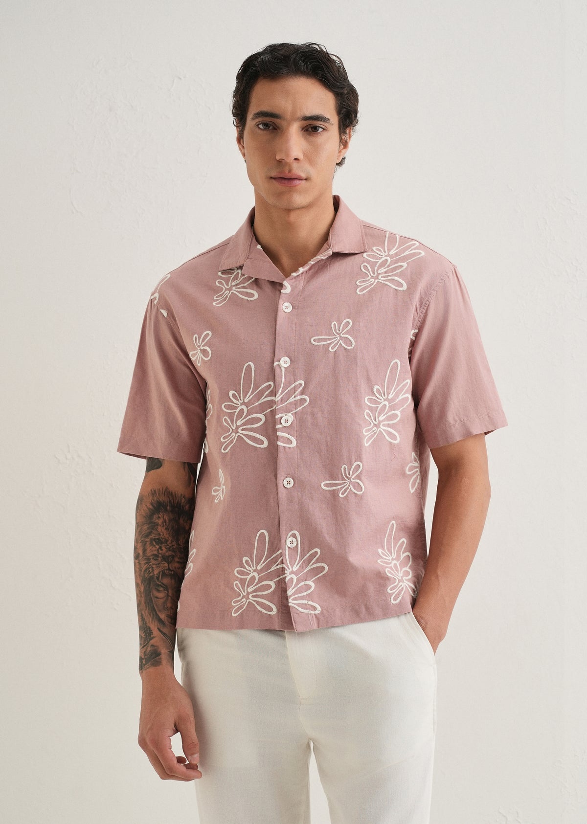 Rose linen embroidered shirt