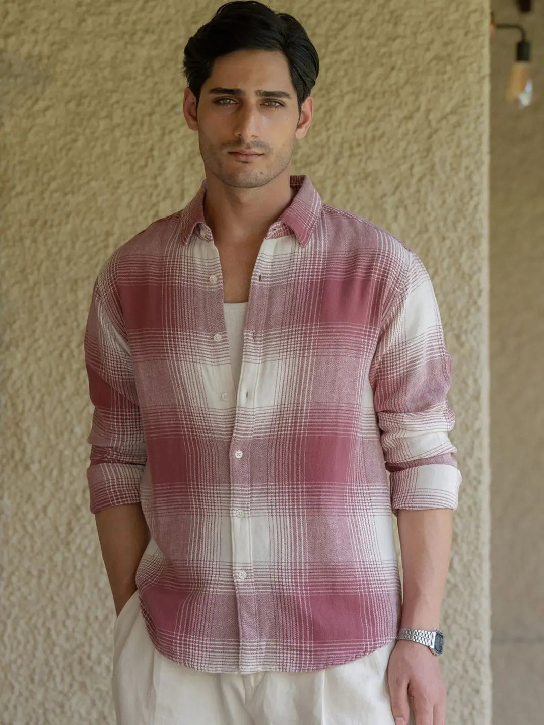 Onion Pink & White Checked Shirt