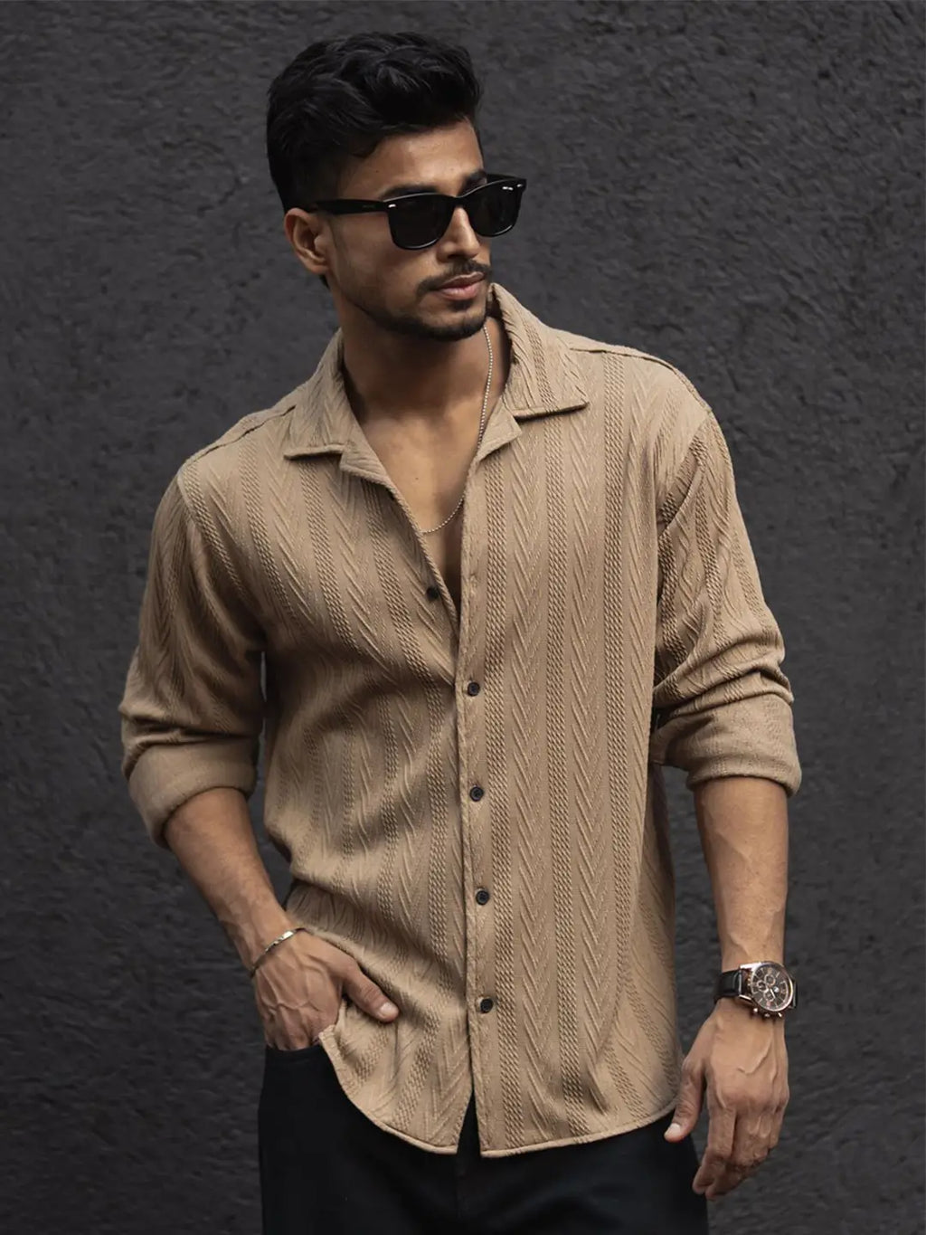 Men’s Premium Textured Shirt – Beige 🤎