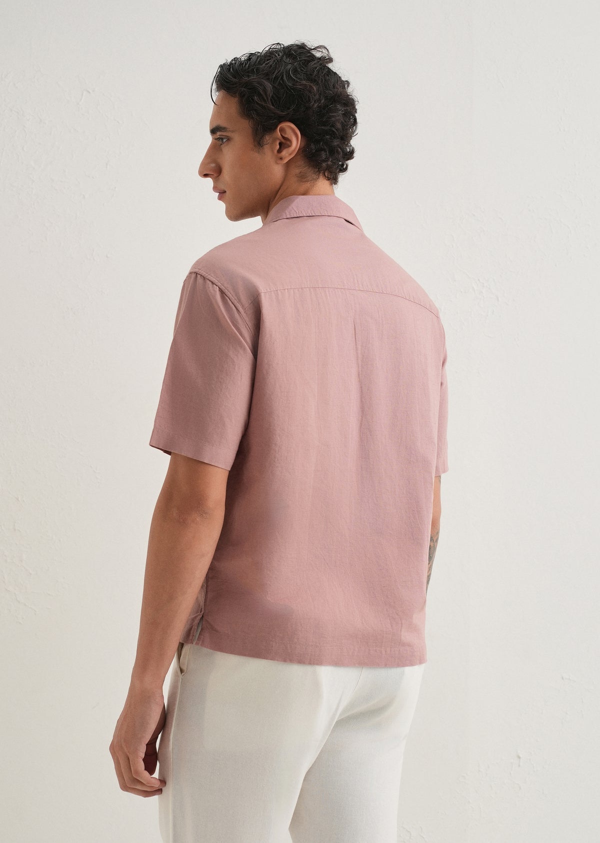 Rose linen embroidered shirt