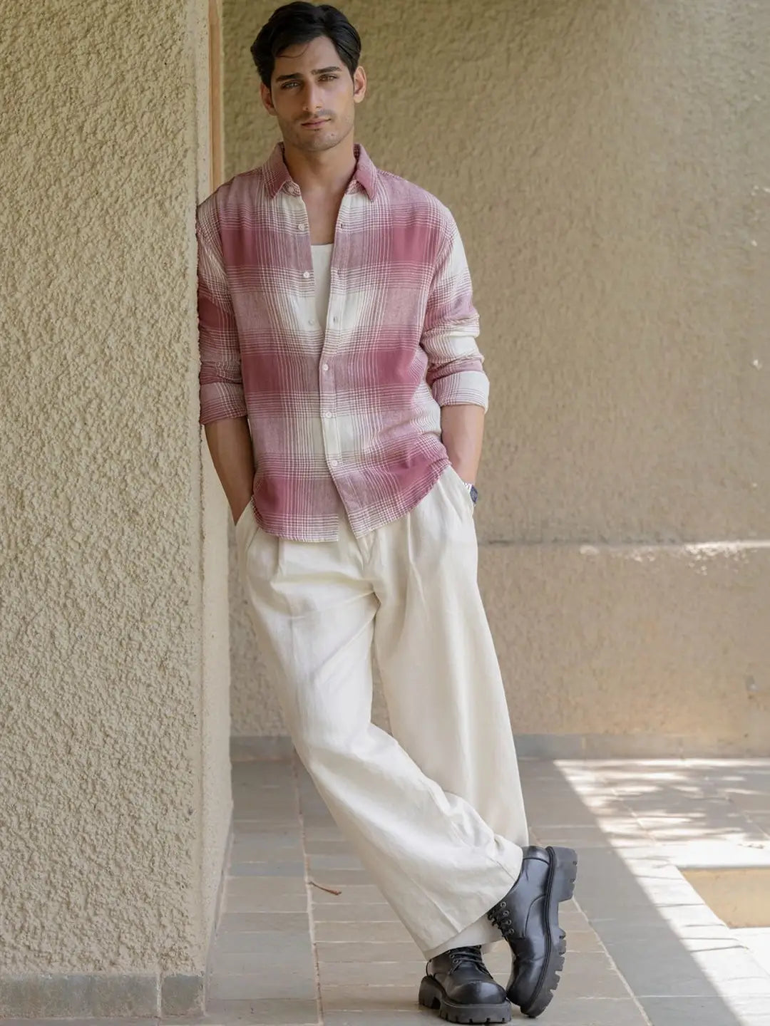 Onion Pink & White Checked Shirt
