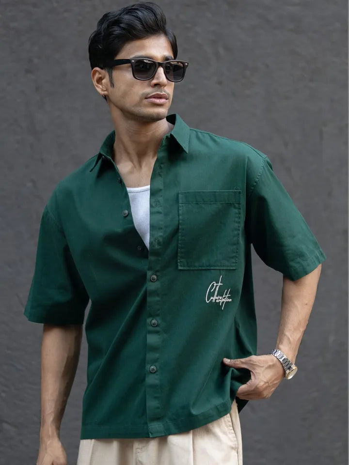 Dark Teal Embroidered Structured shirt ⚜️