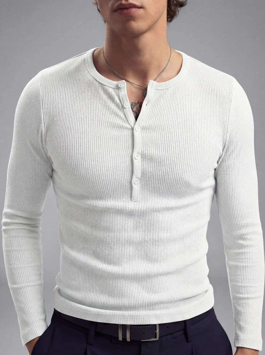 Henley white long sleeved t-shirt
