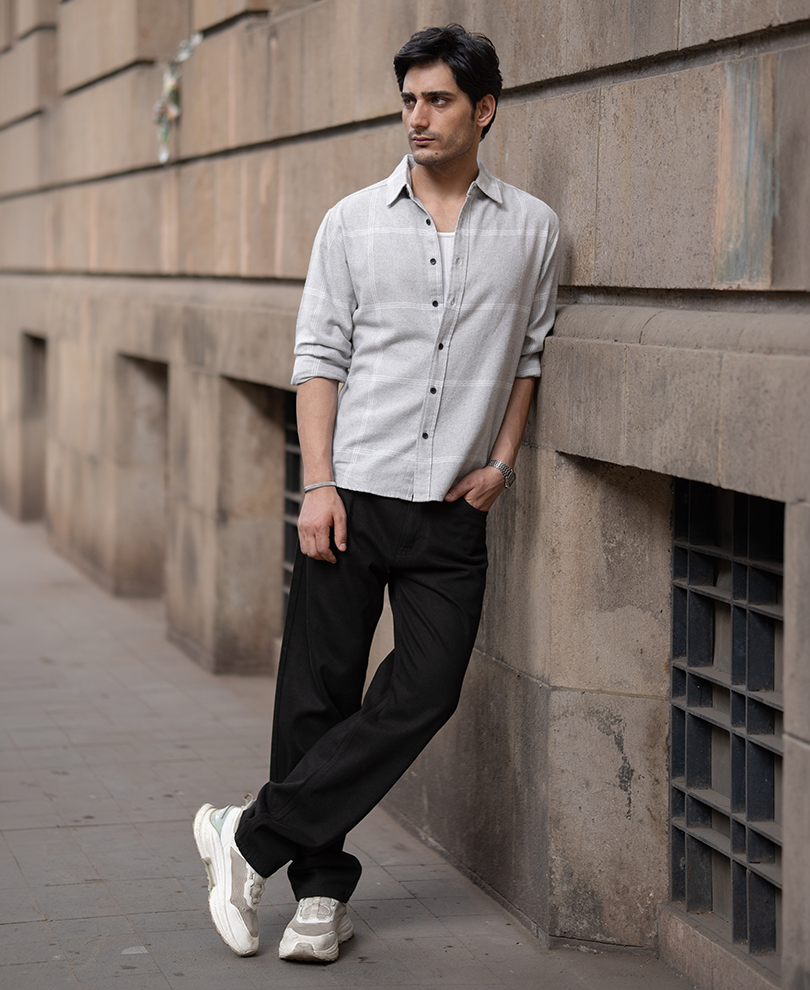 Grey & White Checked Shirt