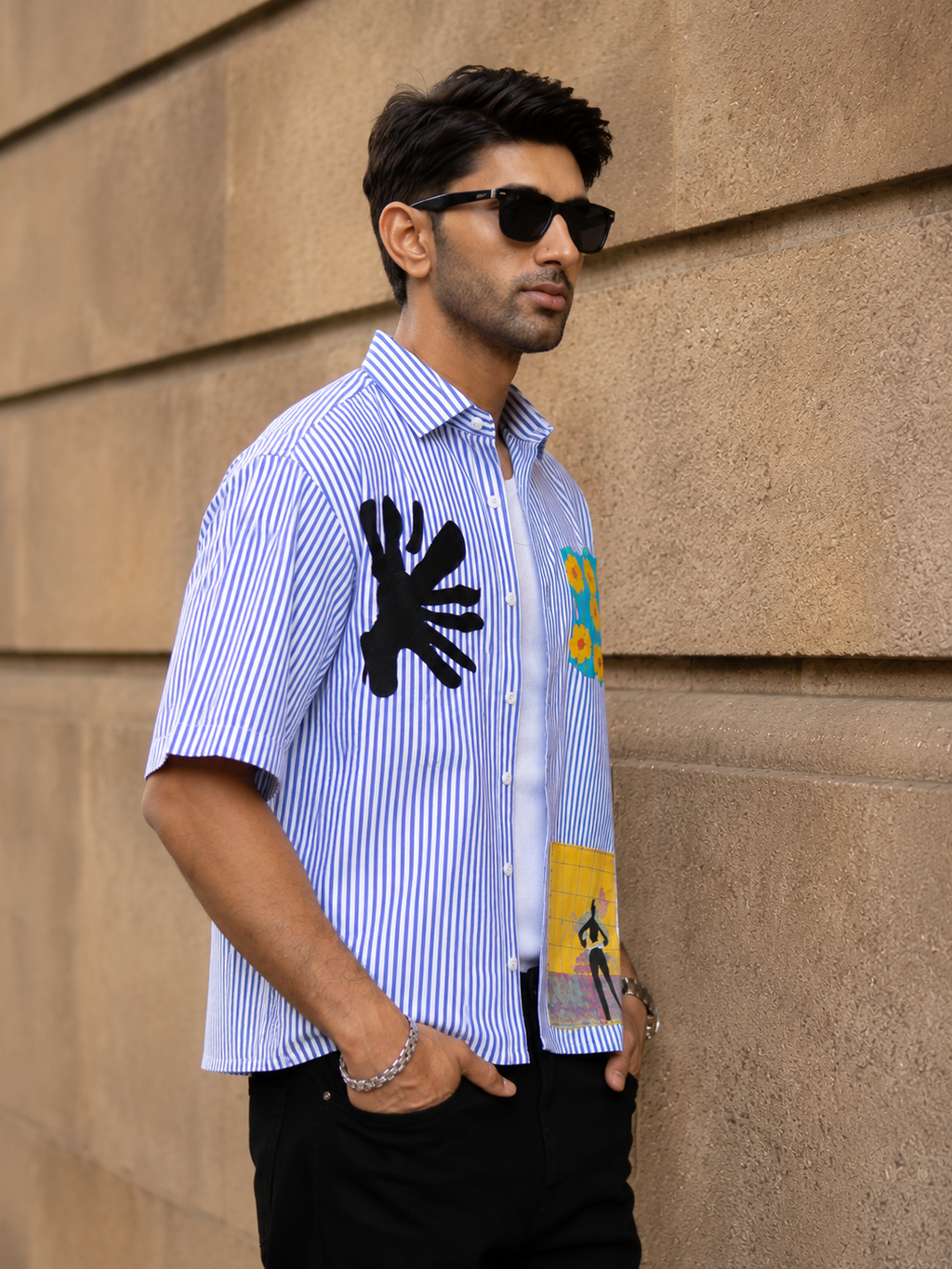 Blue Striped Printed Crop Shirt