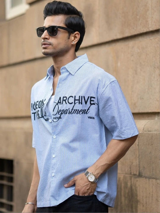 Men’s Printed Stripe Shirt – Sky Blue