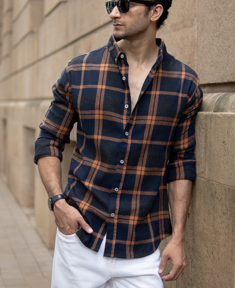 Men’s Checkered Flannel Shirt – Midnight Rust