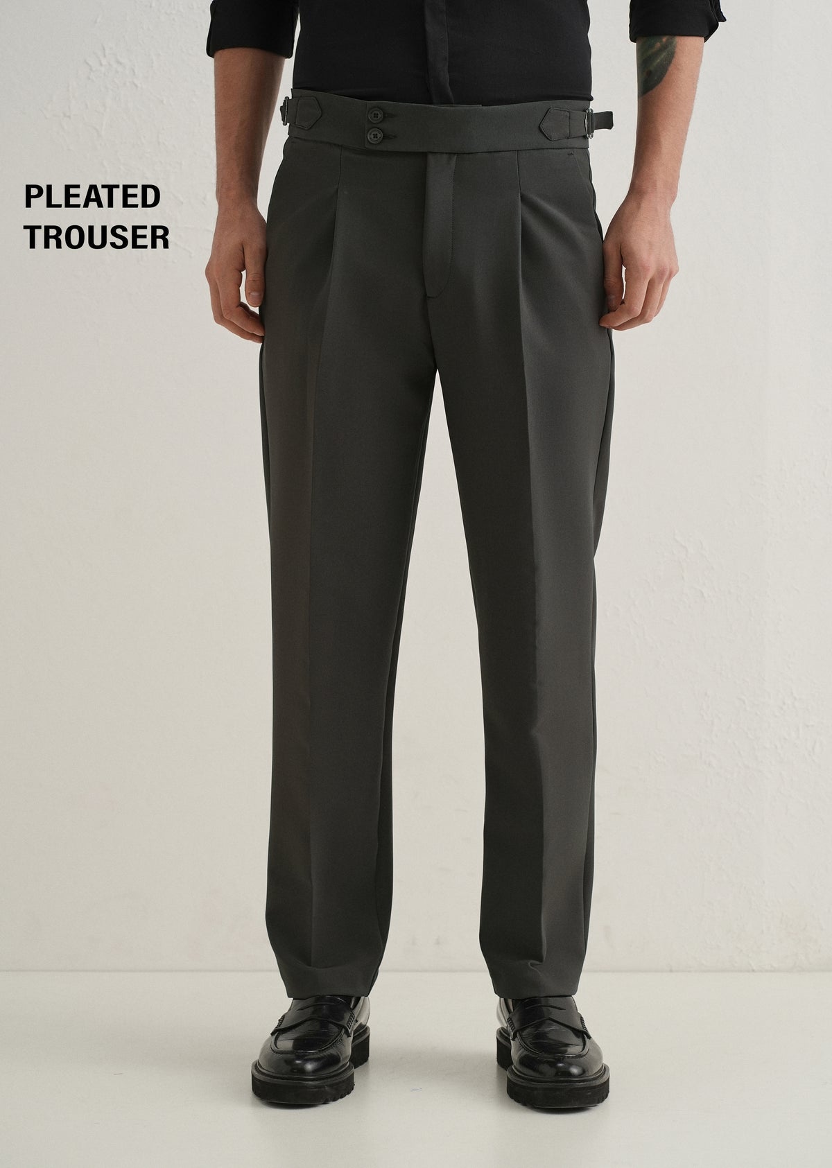 Men’s Premium Olive Grey Pleated Trousers