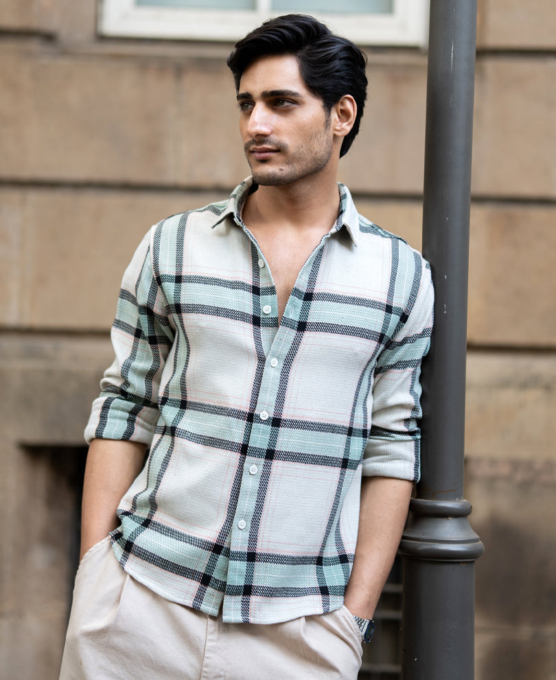 Men’s Premium Check Casual Shirt – Sage Beige