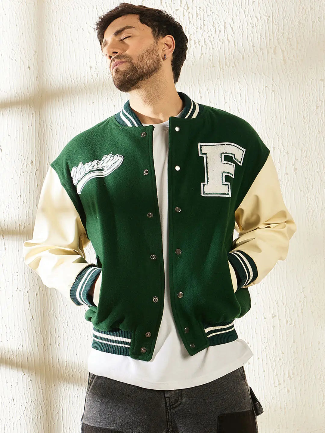 Fugazee Men’s Green Varsity Jacket – Premium Letterman Edition