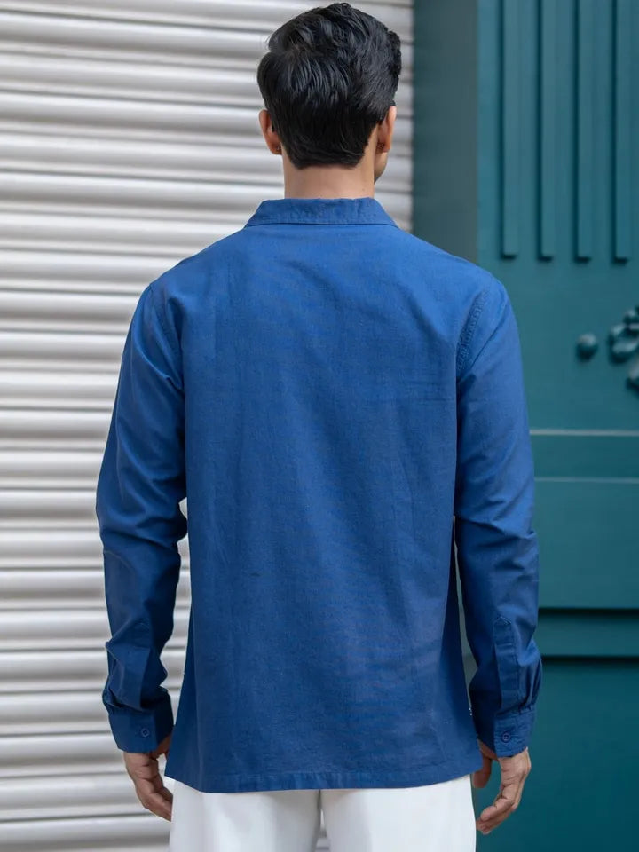 Blue embroidery utility shirt
