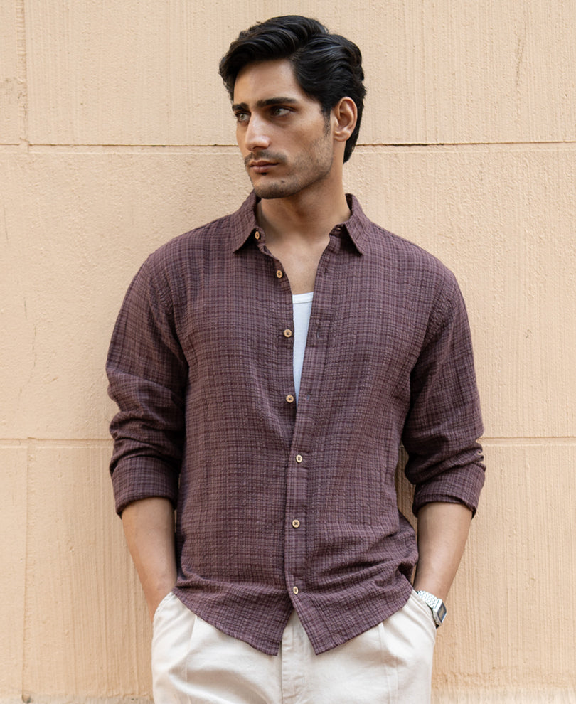 Men’s Textured Casual Shirt – Mocha Brown