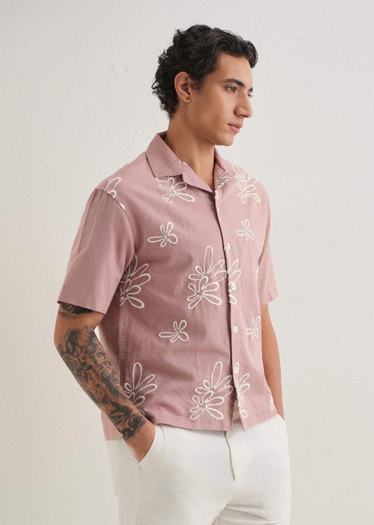 Rose linen embroidered shirt