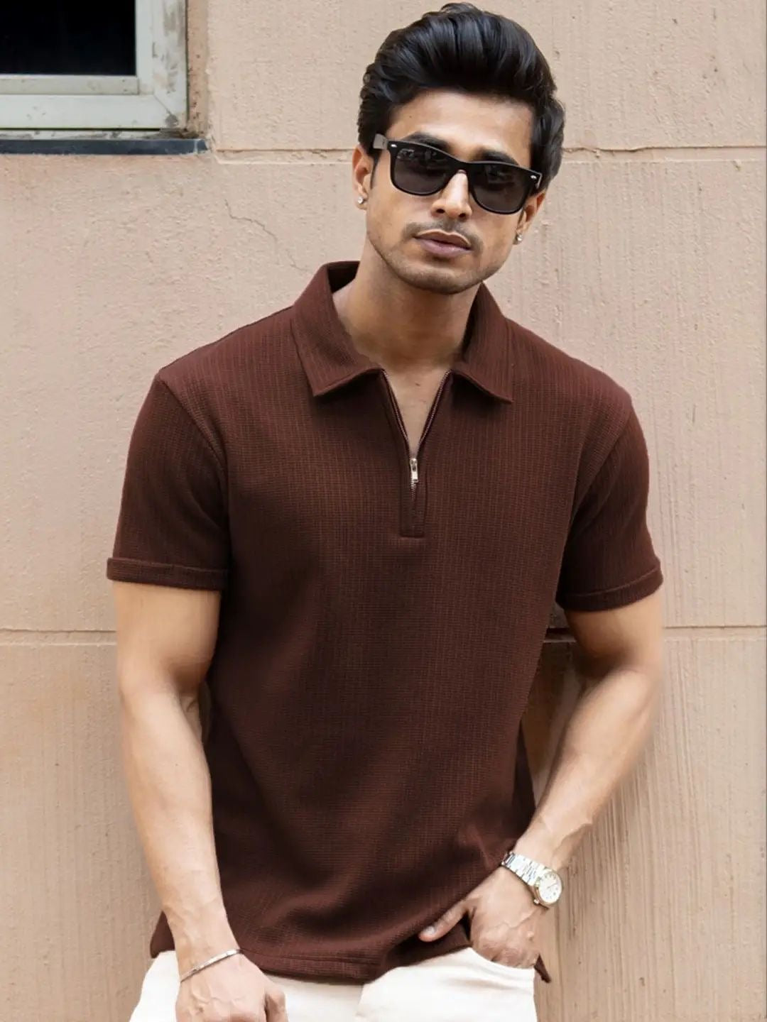 Men’s knit polo T-shirt - Brown