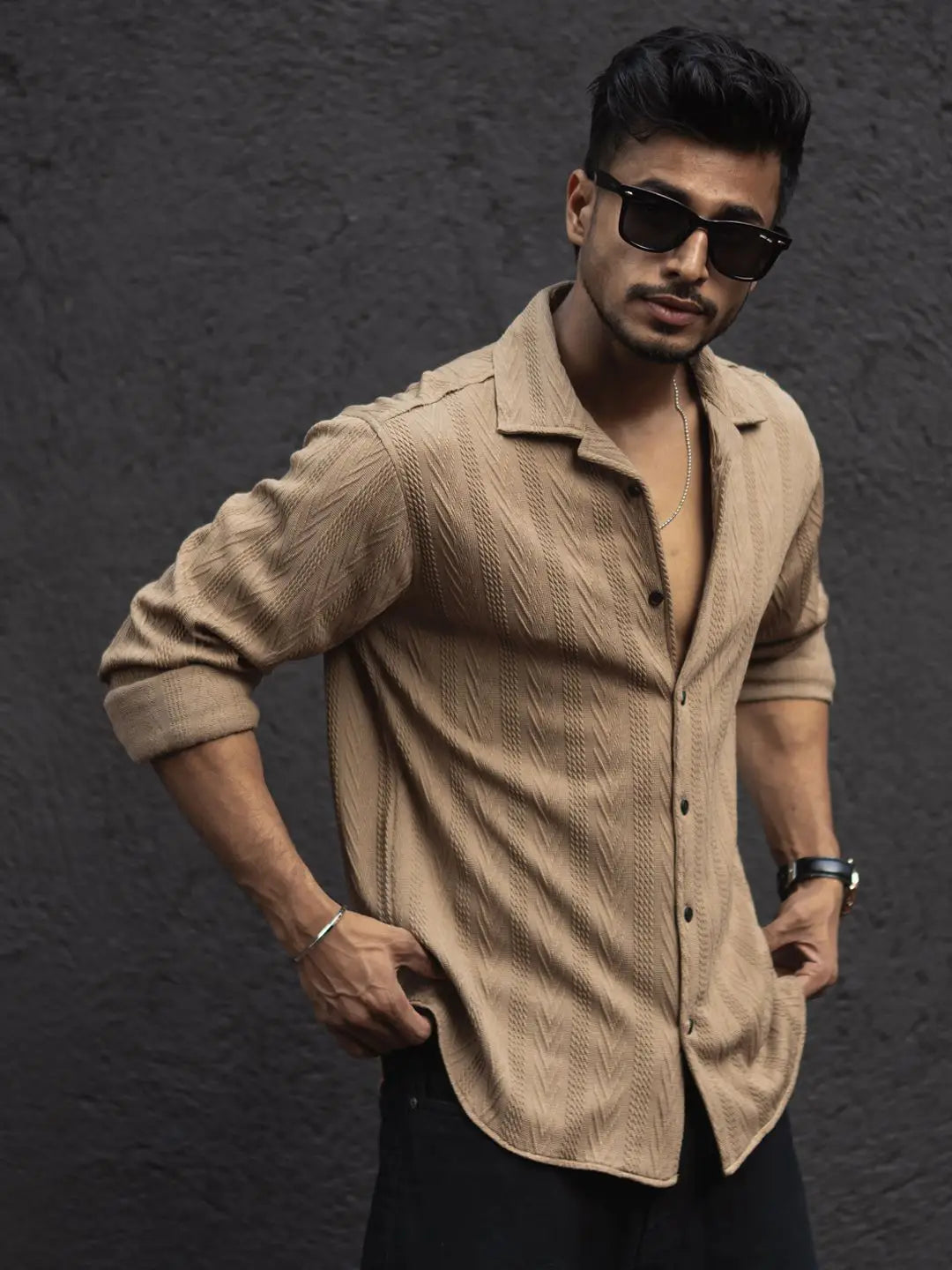Men’s Premium Textured Shirt – Beige 🤎