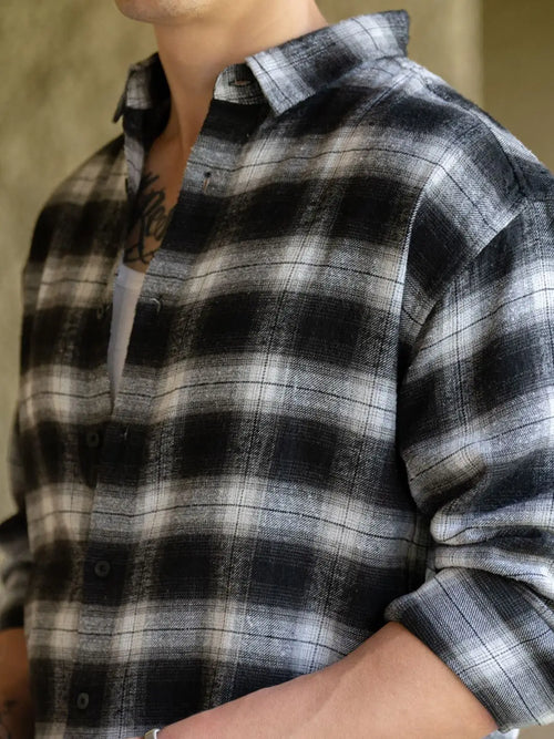 Black & white check regular long sleeved shirt