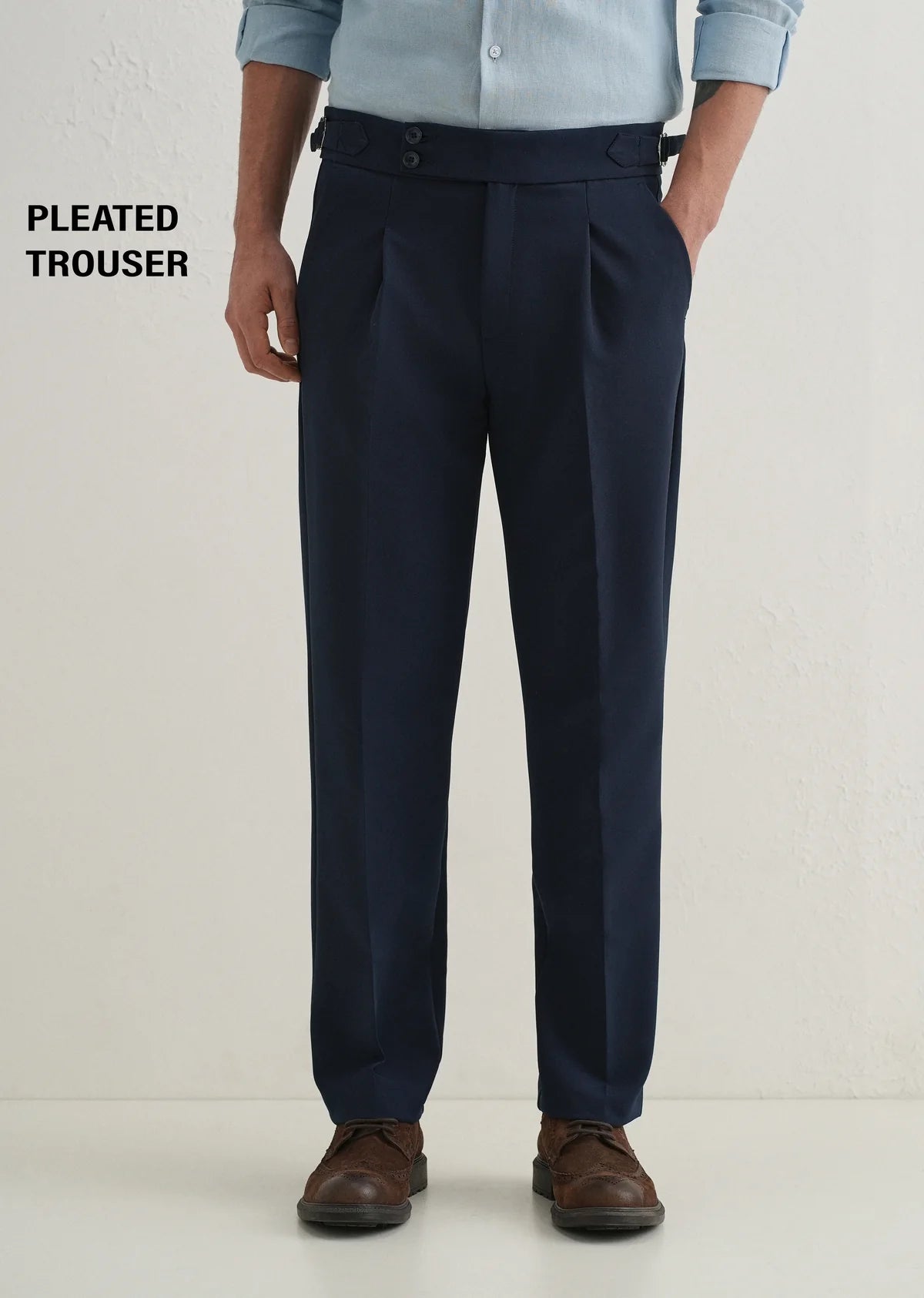 Men’s Premium Navy Blue Pleated Trousers