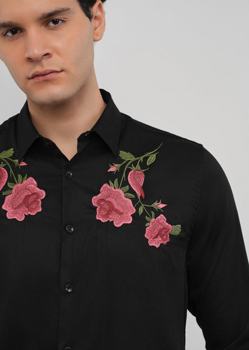 Black floral embroidery shirt currently stock