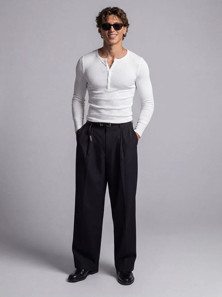 Henley white long sleeved t-shirt